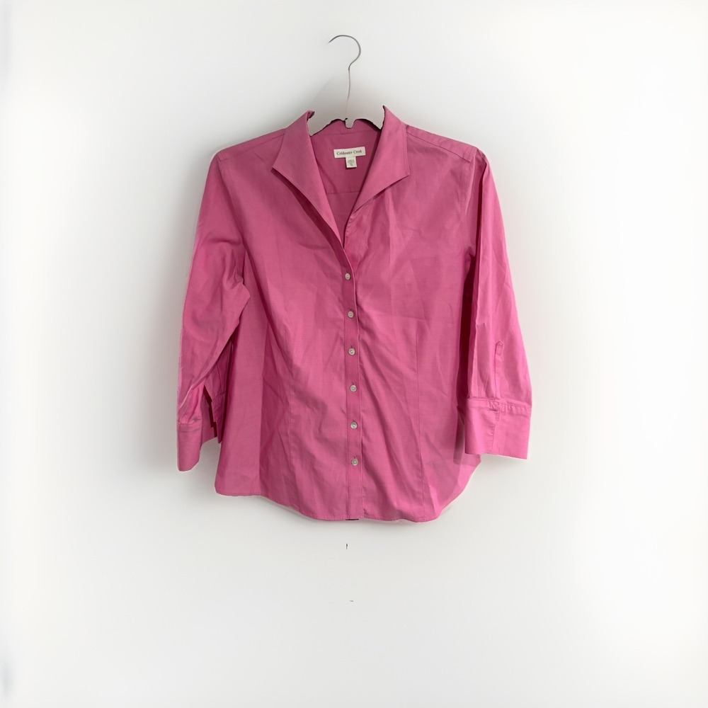 Coldwater Creek Women's XL Pink Button Front Shirt 3/4 Sleeve Cotton Blouse F175